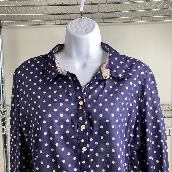 Trovata Birds‎ Of Paradis Navy Polka Dot Button-Up Shirt Size L Preppy Coastal - Picture 7 of 11